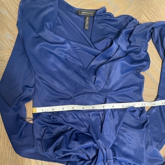 Bcbgmaxazria Pearl Jersey Long Sleeve Wrap Maxi Dress Royal Blue - Picture 10 of 14